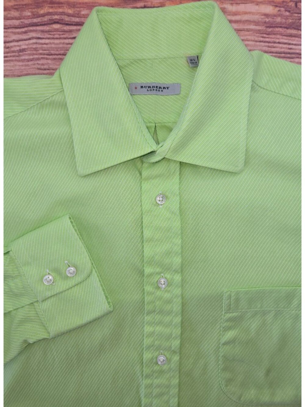 Burberry London Lime Green Striped Shirt 16L USA